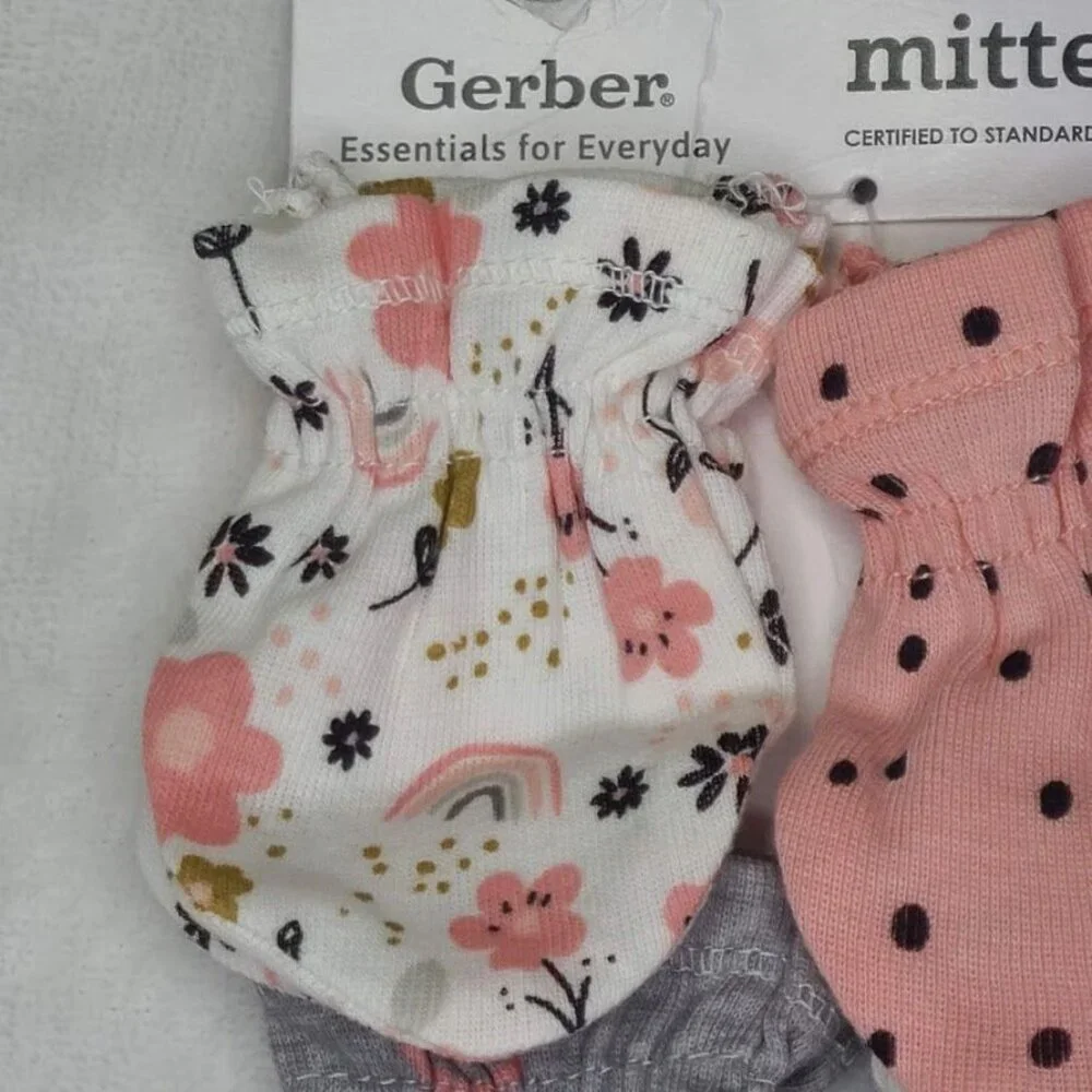 Gerber 4 Pack Baby Girl Mittens 0-3 Months New With Tags